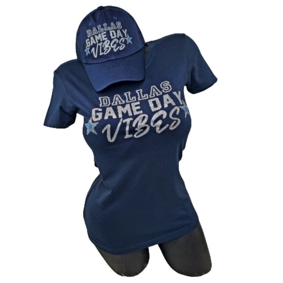 Dallas Game Day Vibes Navy Fitted Lt. Weight Jersey Tee. Game Day Tee!!! - Picture 4 of 4